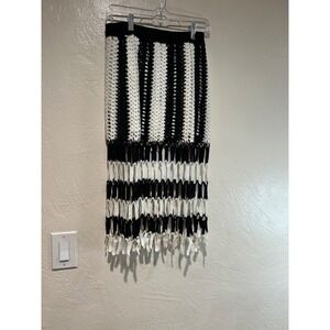 Forever 21 Crochet Midi Skirt Black White Striped Lined Boho Festival Womens M